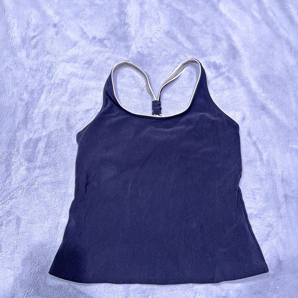 Lands End Swim Ribbed Racerback Tankini Black White Trim Underwire Womens 16